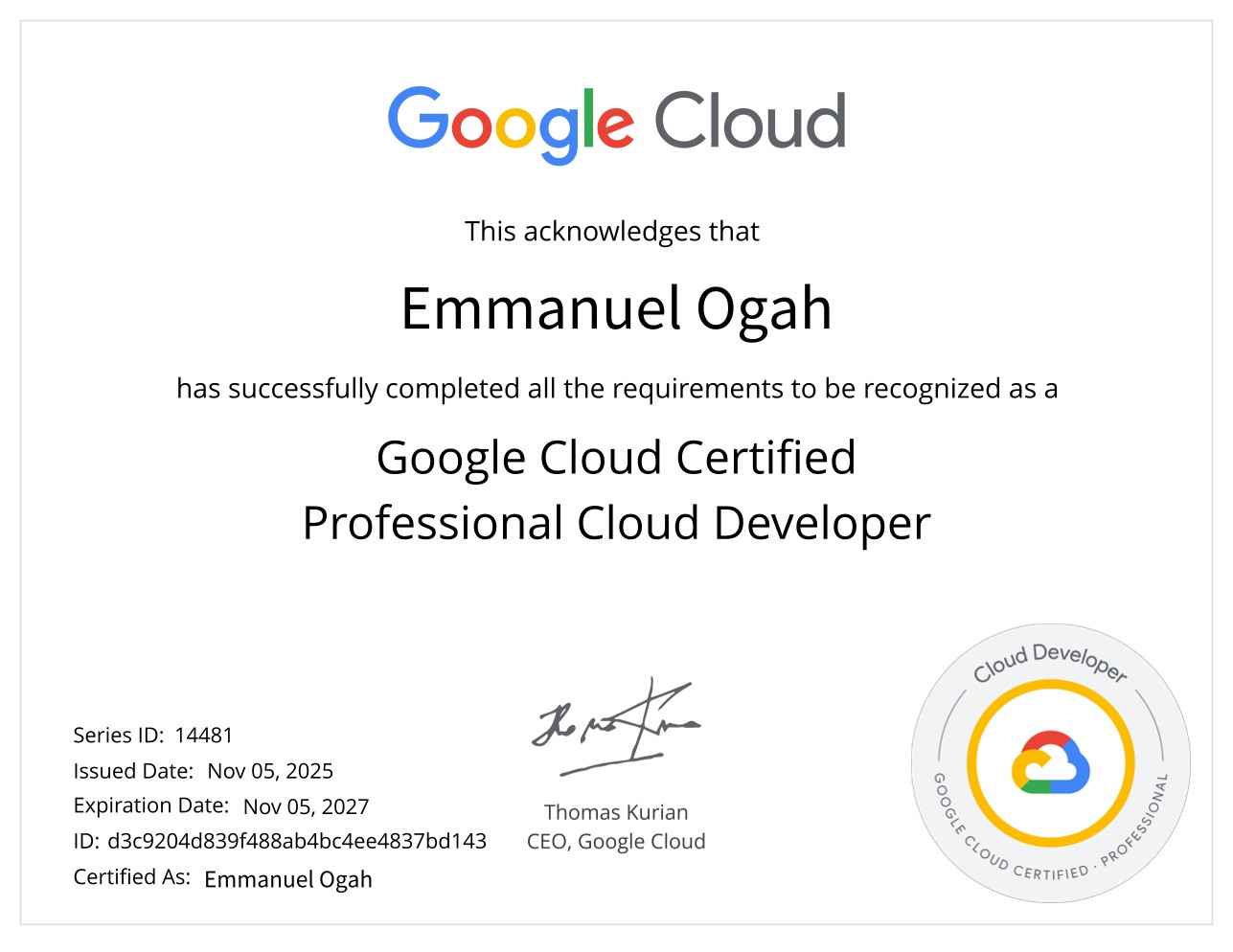 Google Cloud Professional Cloud Developer placeholder